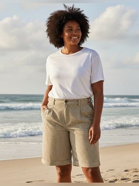 Sherry Taylor Linen Cotton Bermuda Shorts 2X Brown Stripe NWT Plus Size